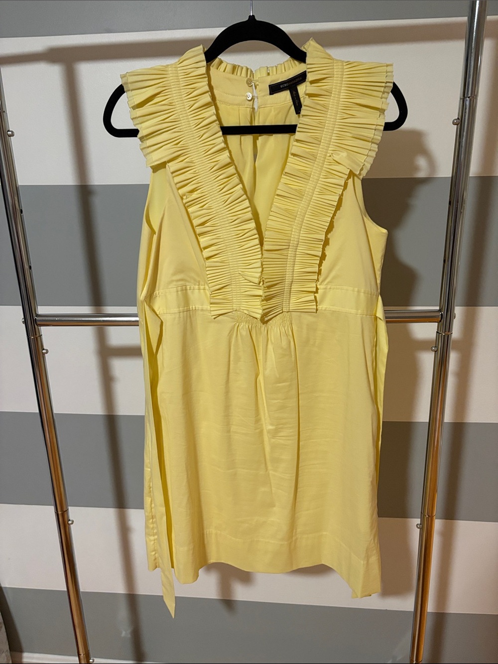 BCBGMaxAzria Yellow Ruffled V-Neck Mini Dress